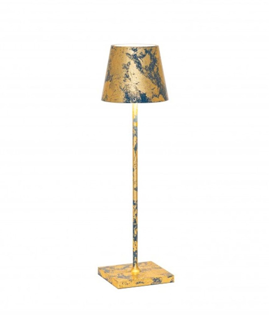 Lampade Zafferano | Lampada Da Tavolo Poldina Pro Blu Avio - Foglia Color Oro Craquele Blu Avio - Foglia Oro Craquele