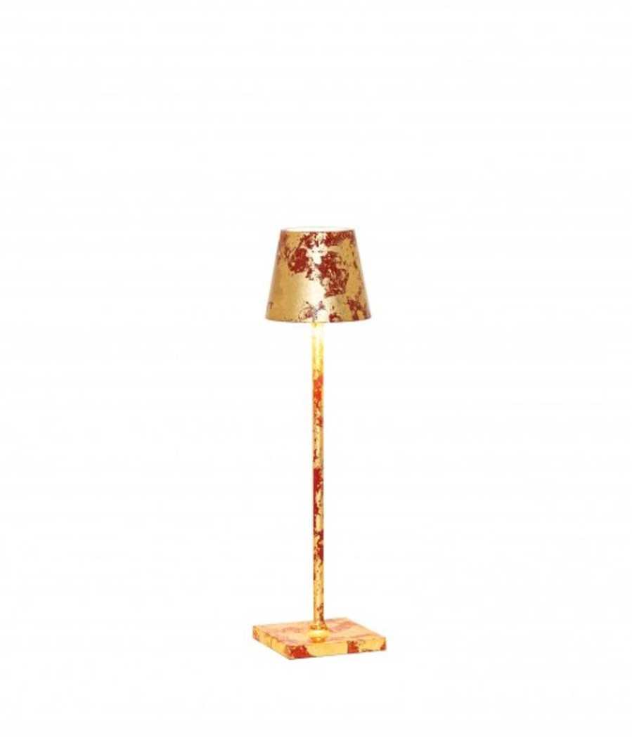 Lampade Zafferano | Lampada Da Tavolo Poldina Pro Micro Rosso - Foglia Color Oro Craquele Rosso - Foglia Oro Craquele