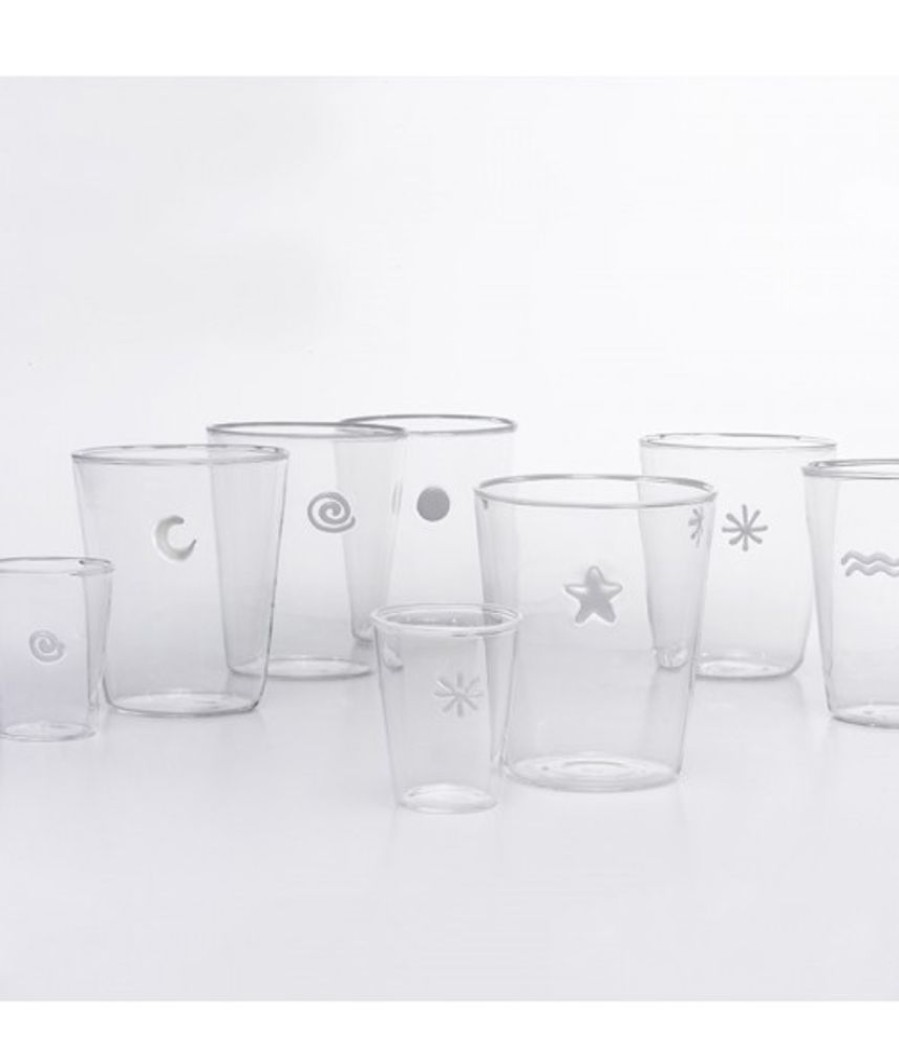 Vetro Colorato Zafferano | Bicchiere Vetro Borosilicato Symbols White Bianco Decori Assortiti Set 6 Pezzi Trasparente