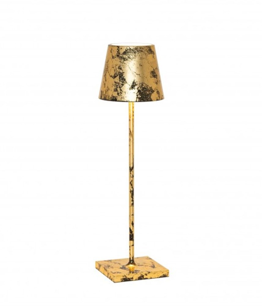 Lampade Zafferano | Lampada Da Tavolo Poldina Pro Nero - Foglia Color Oro Craquele Nero - Foglia Oro Craquele