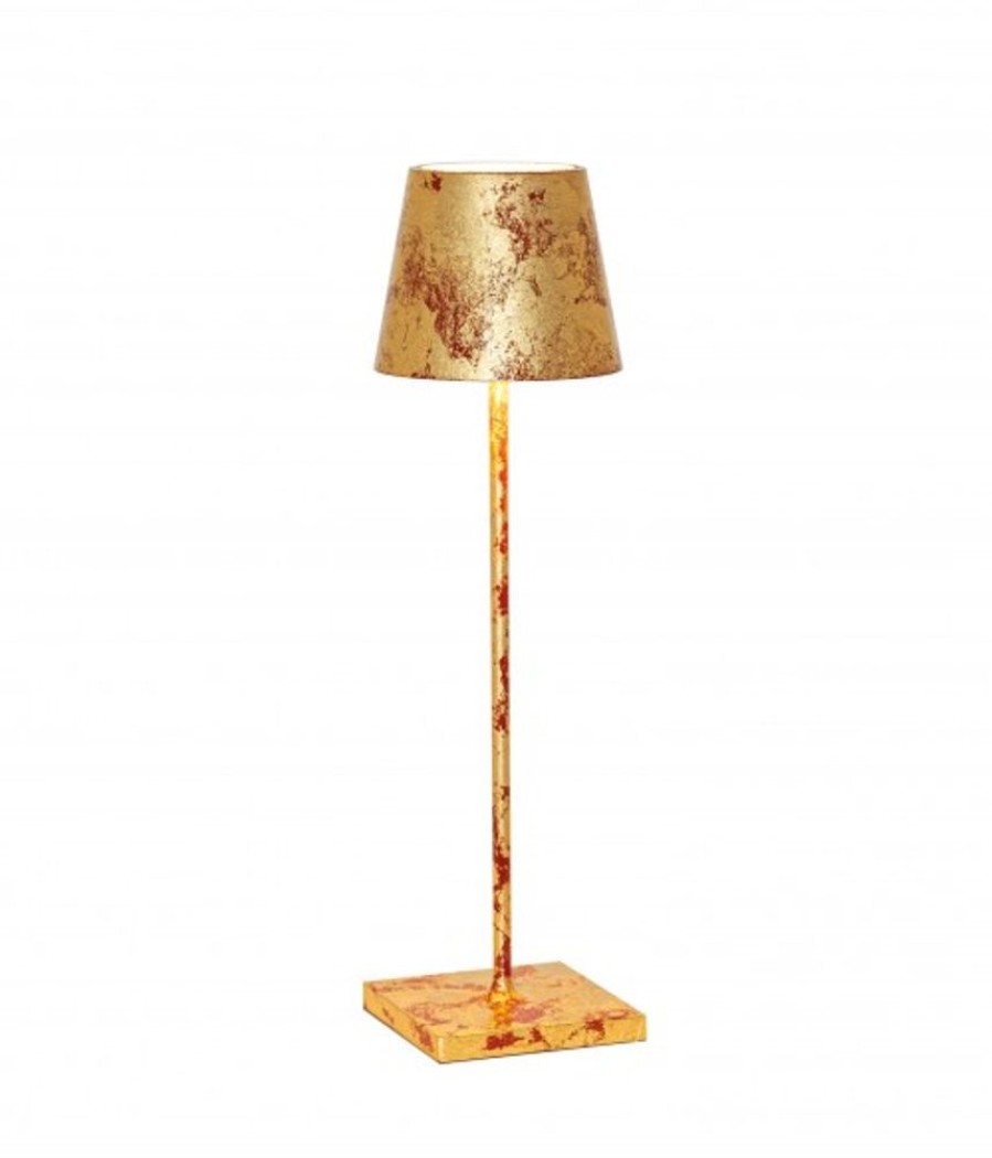 Lampade Zafferano | Lampada Da Tavolo Poldina Pro Rosso - Foglia Color Oro Craquele Rosso - Foglia Oro Craquele