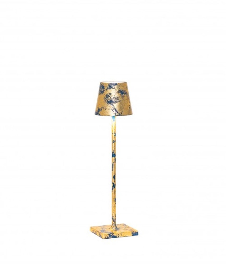 Lampade Zafferano | Lampada Da Tavolo Poldina Pro Micro Blu Capri - Foglia Color Oro Craquele Blu Capri - Foglia Oro Craquele