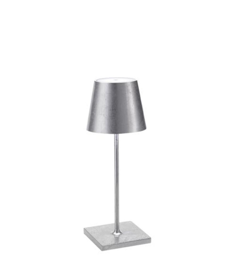 Lampade Zafferano | Lampada Da Tavolo Poldina Mini Pro - Foglia Color Argento Foglia Argento