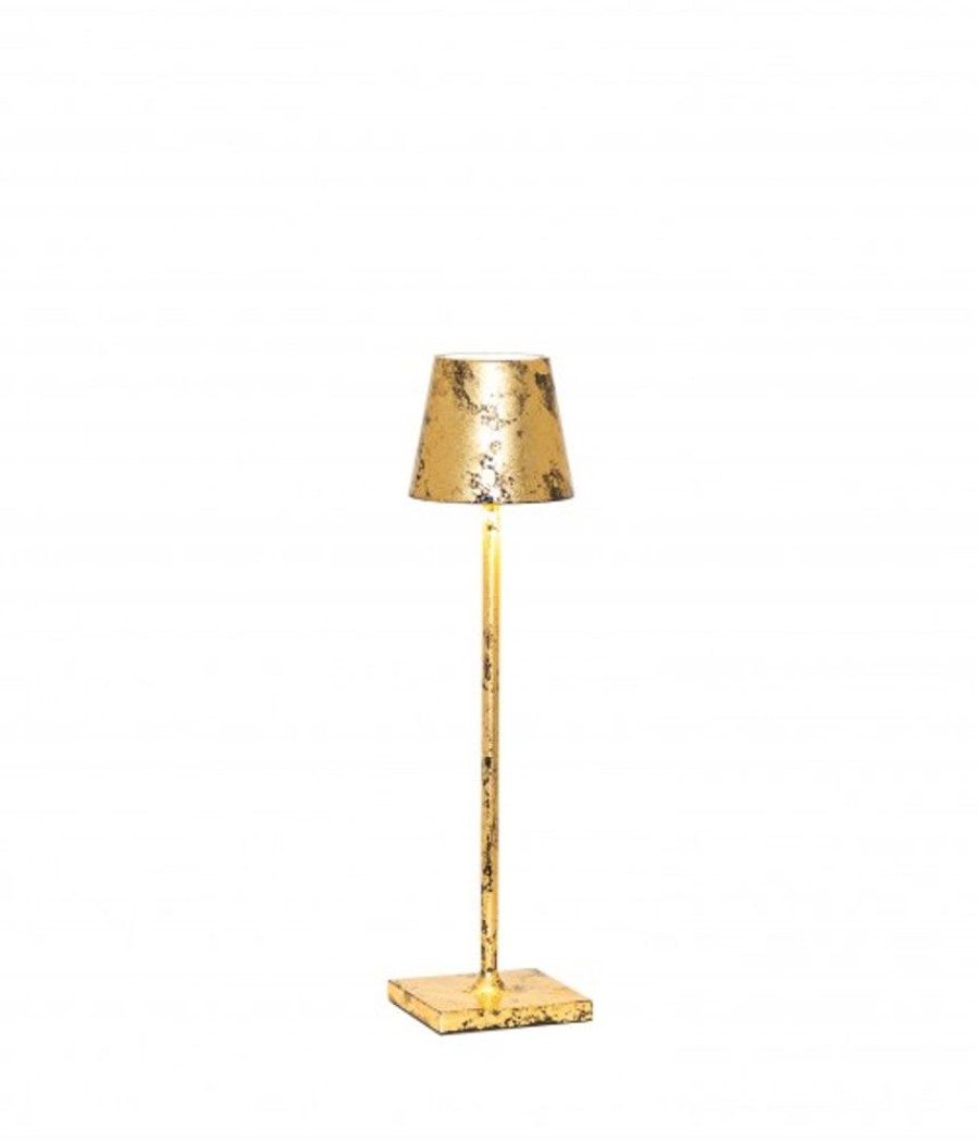 Lampade Zafferano | Lampada Da Tavolo Poldina Pro Micro Nero - Foglia Color Oro Craquele Nero - Foglia Oro Craquele