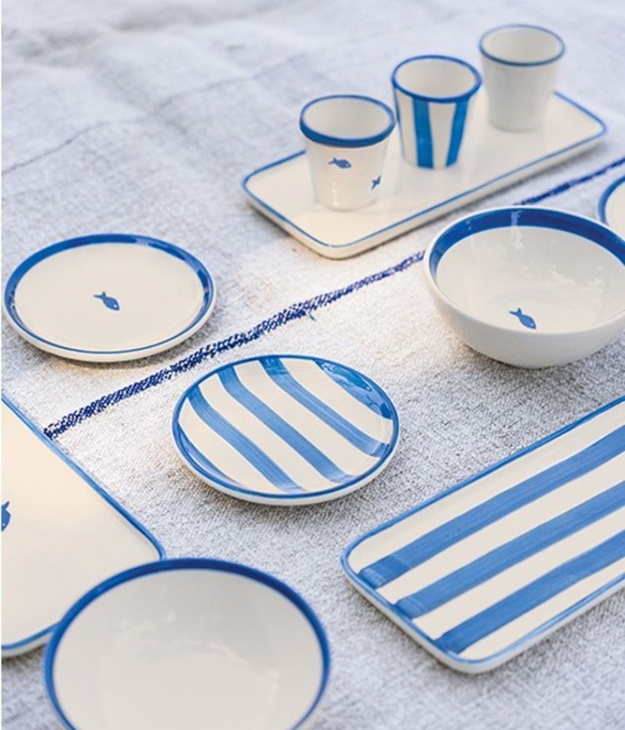 Mix And Match Zafferano | Piatto Rettangolare Lido-Righe Set 2 Pezzi Azzurro